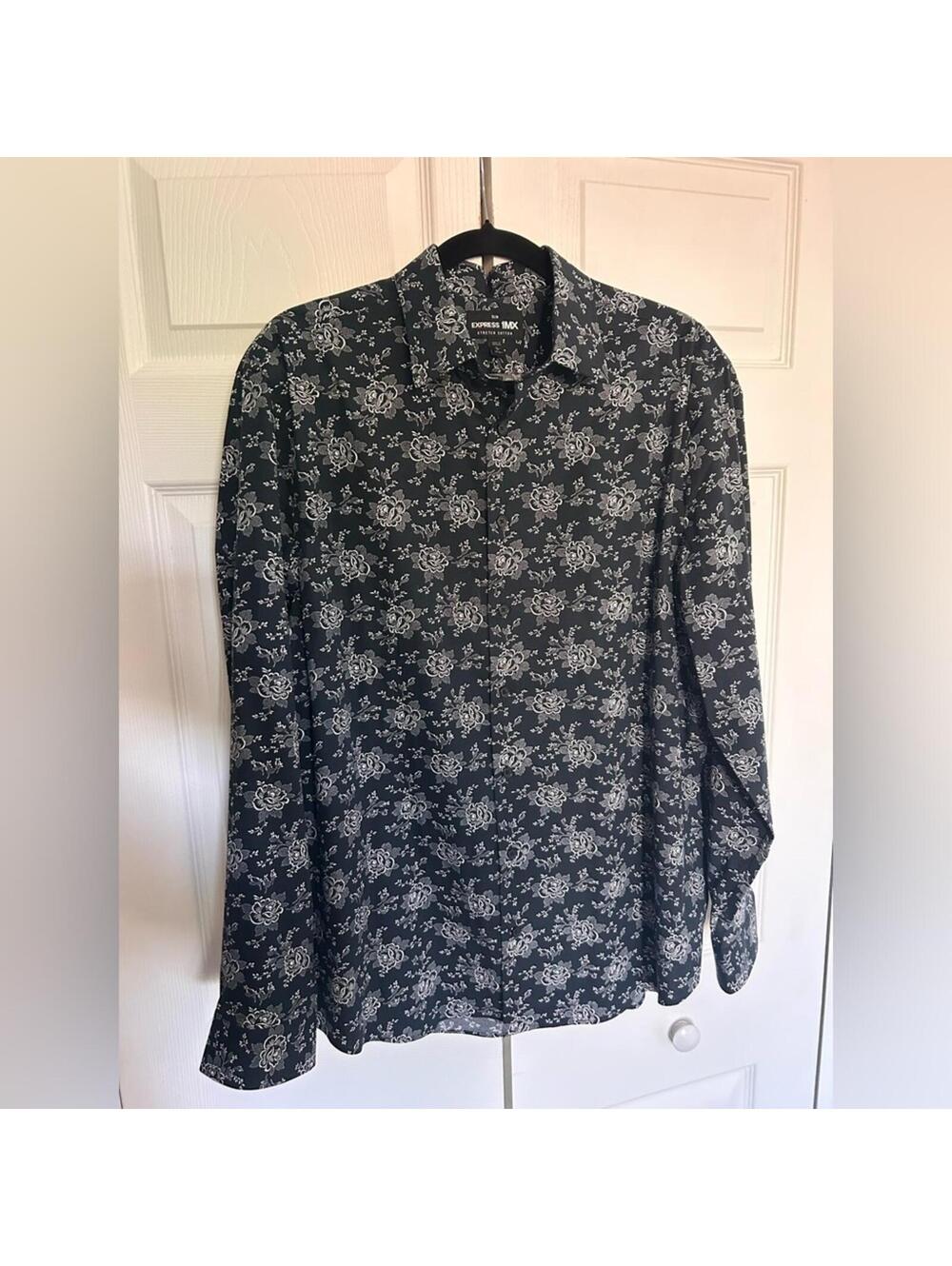 Express Black and White Casual Button Down Shirt